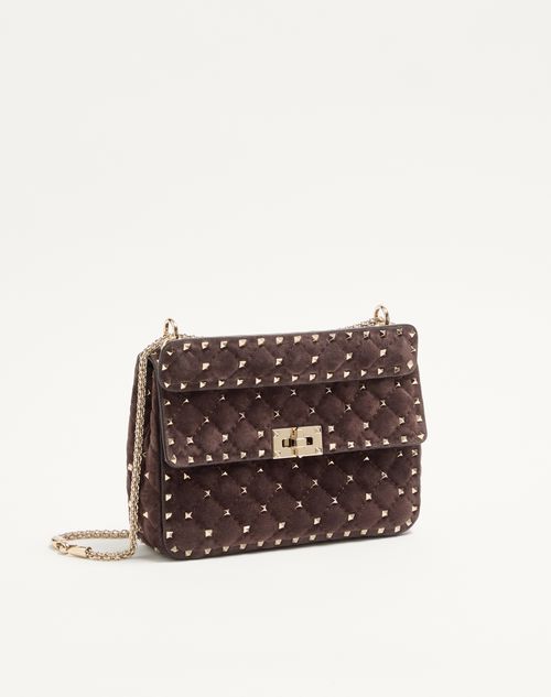 Valentino Garavani - Valentino Garavani Rockstud Spike Medium Suede Bag - Ebony - Woman - Shoulder Bags